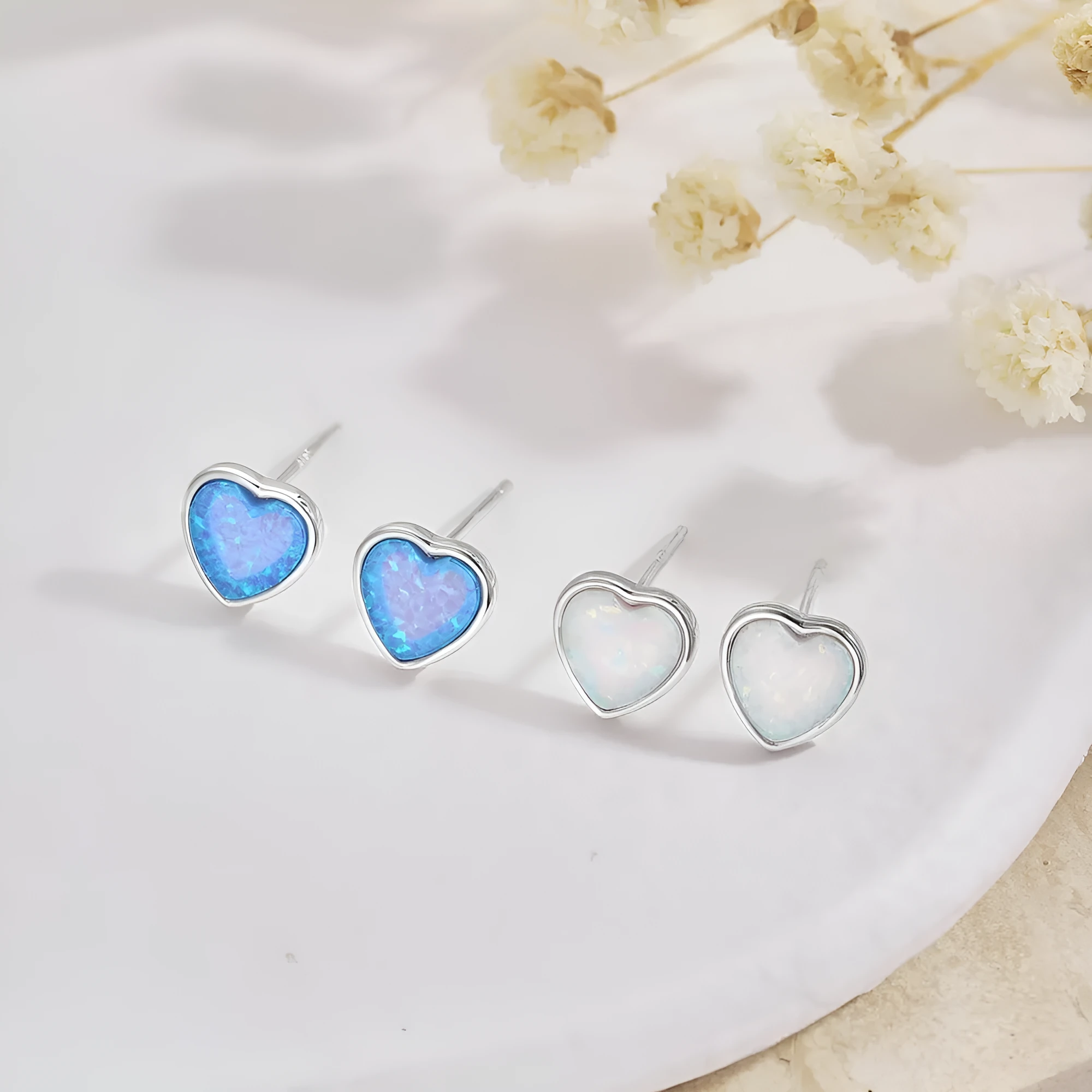 925 silver blue opal heart earrings for women lightweight fairy style