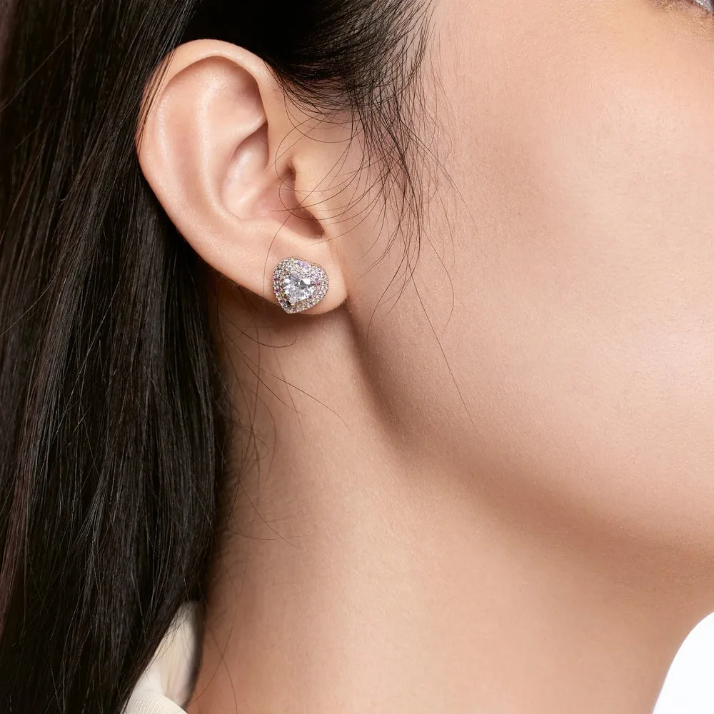 925 silver heart shaped earrings with colourful zircon stones 11.5x11mm stud style