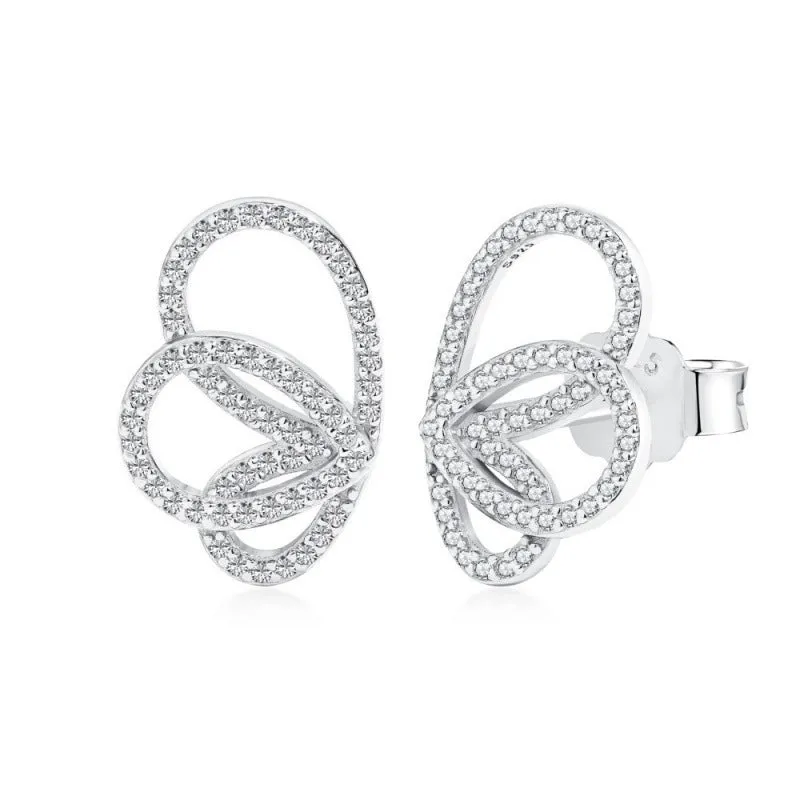 925 sterling silver butterfly stud earrings with diamond accents, Chinese style, electroplated finish, two colour variants