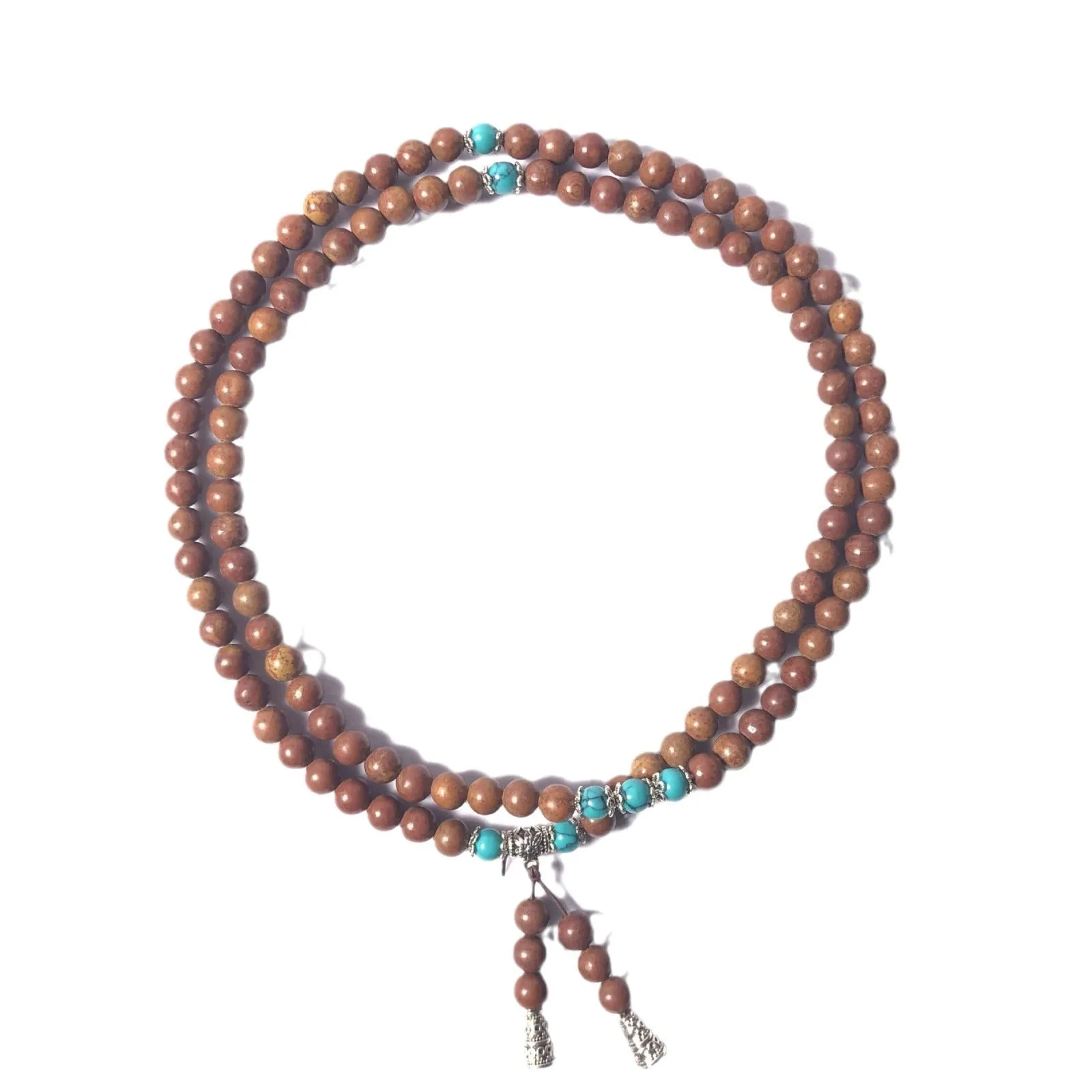 108 bead natural stone bracelet with hand-polished geometric lvzhu beads measuring 5-6mm diameter