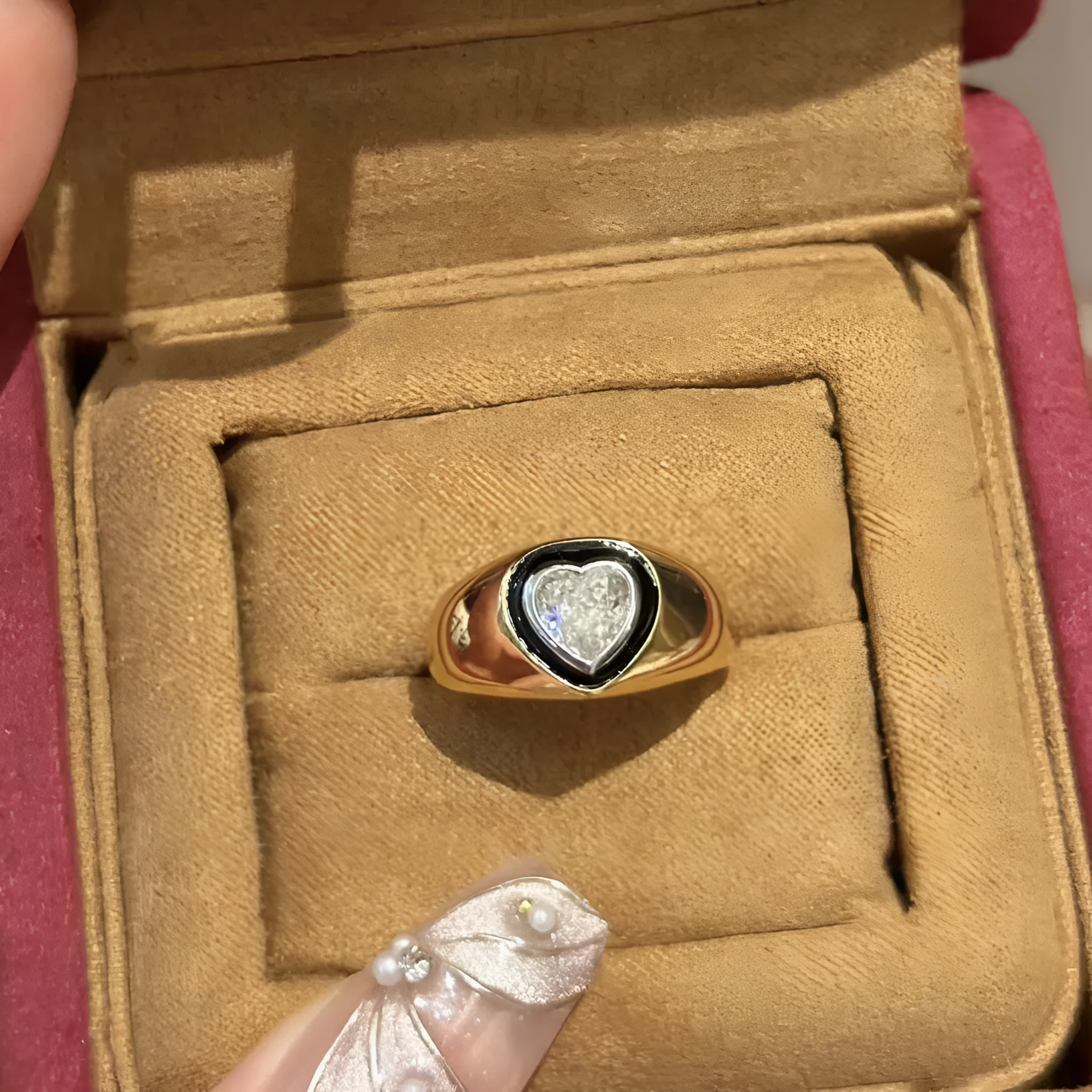 Copper electroplated adjustable wide ring with loose diamond texture in Starry Sky style