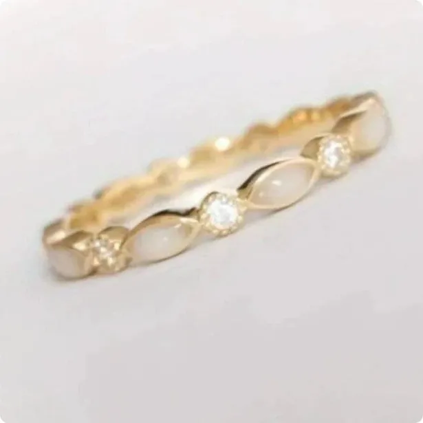 Oval gemstone inlaid alloy open adjustable ring for women in gold colour