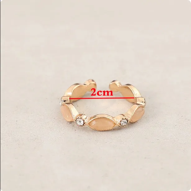 Oval gemstone inlaid alloy open adjustable ring for women in gold colour
