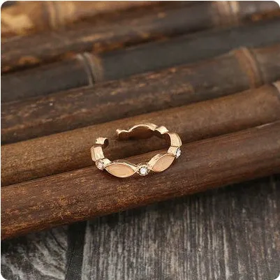 Oval gemstone inlaid alloy open adjustable ring for women in gold colour