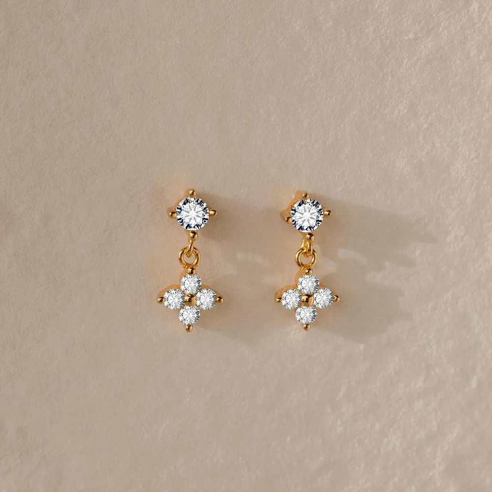 Women’s simple fashion zircon flower earrings in 14k gold stainless steel with electroplated finish