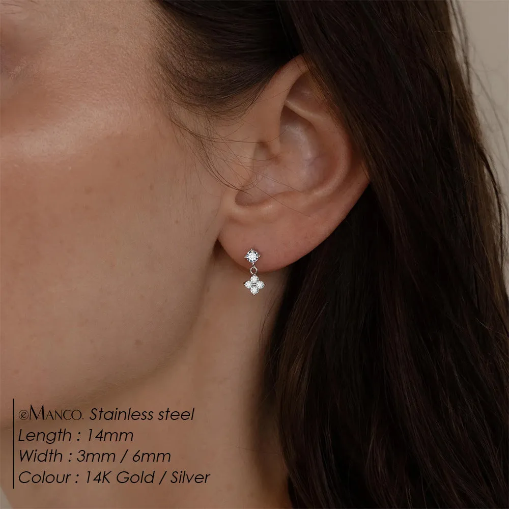 Women’s simple fashion zircon flower earrings in 14k gold stainless steel with electroplated finish