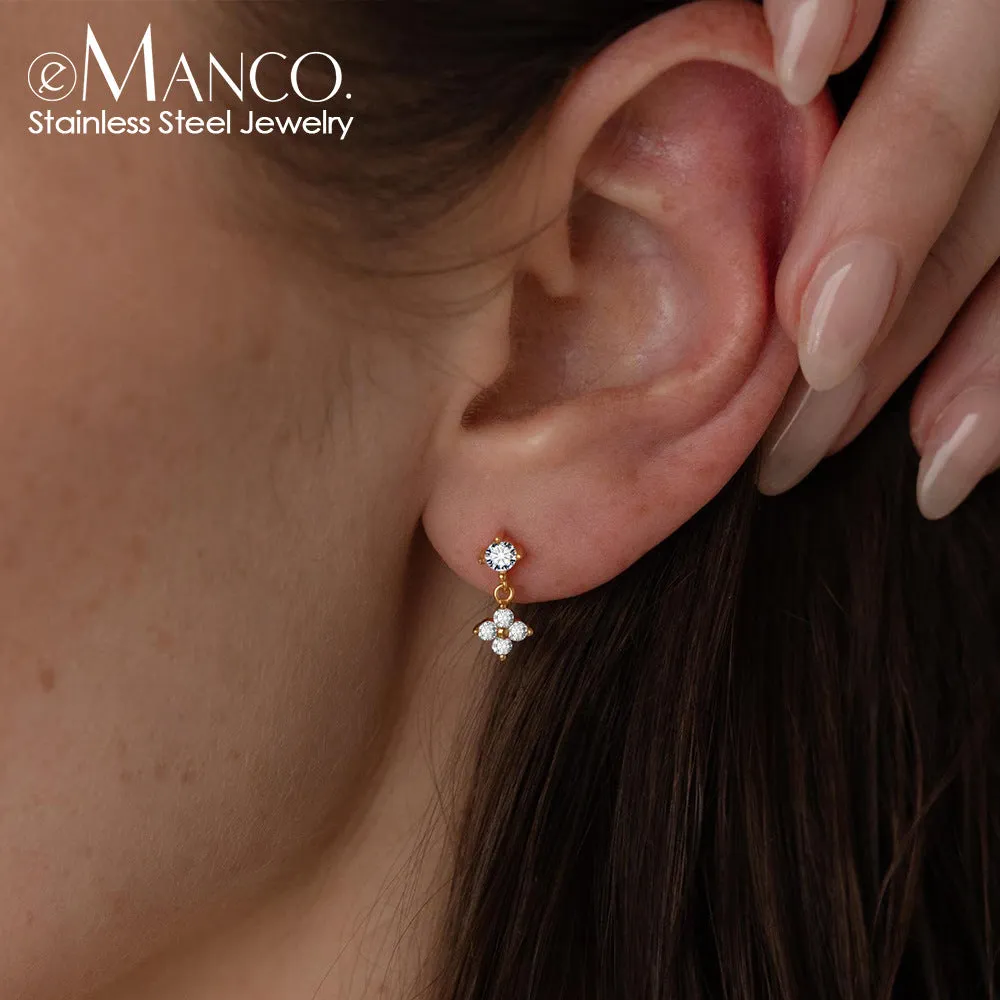 Women’s simple fashion zircon flower earrings in 14k gold stainless steel with electroplated finish