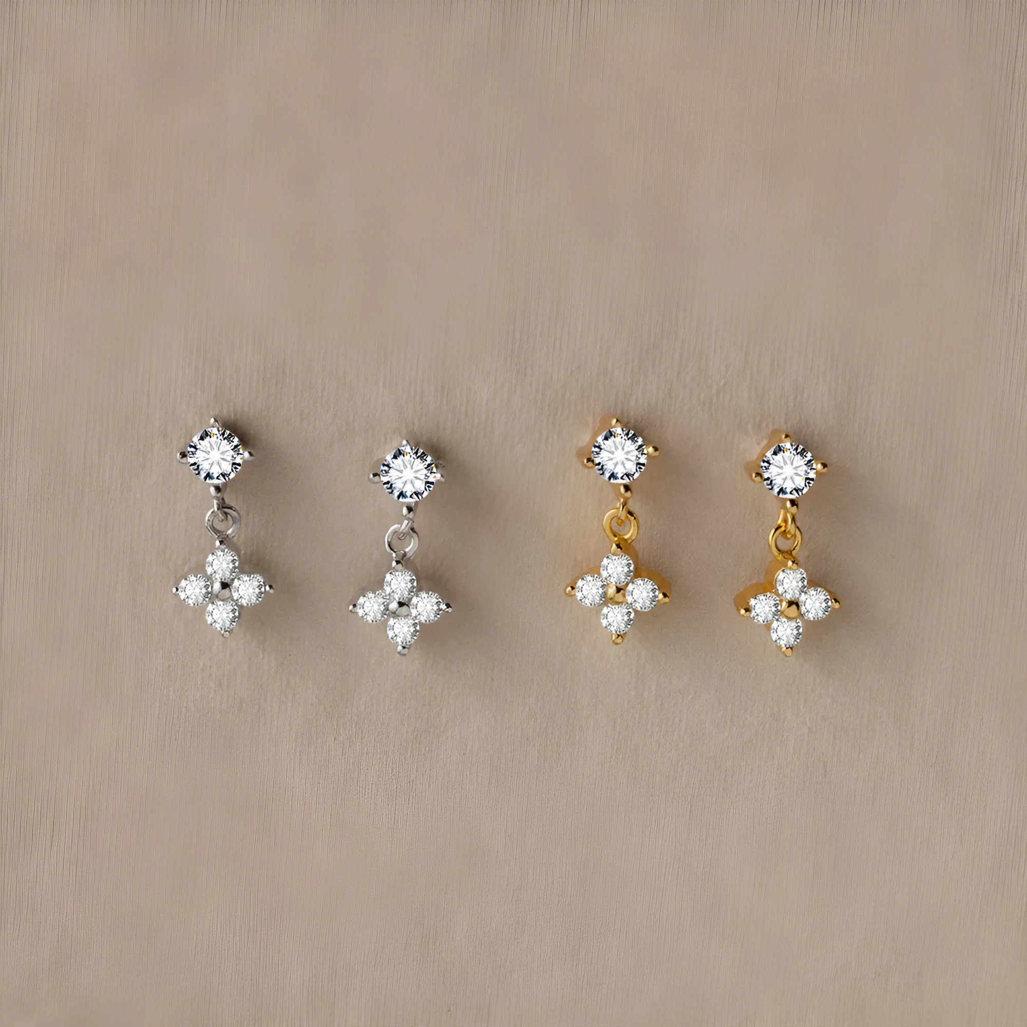 Women’s simple fashion zircon flower earrings in 14k gold stainless steel with electroplated finish