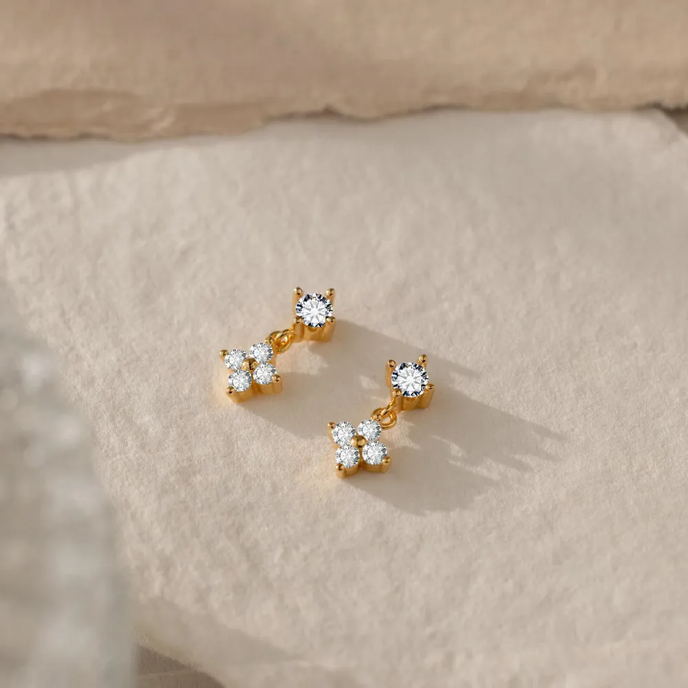 Women’s simple fashion zircon flower earrings in 14k gold stainless steel with electroplated finish