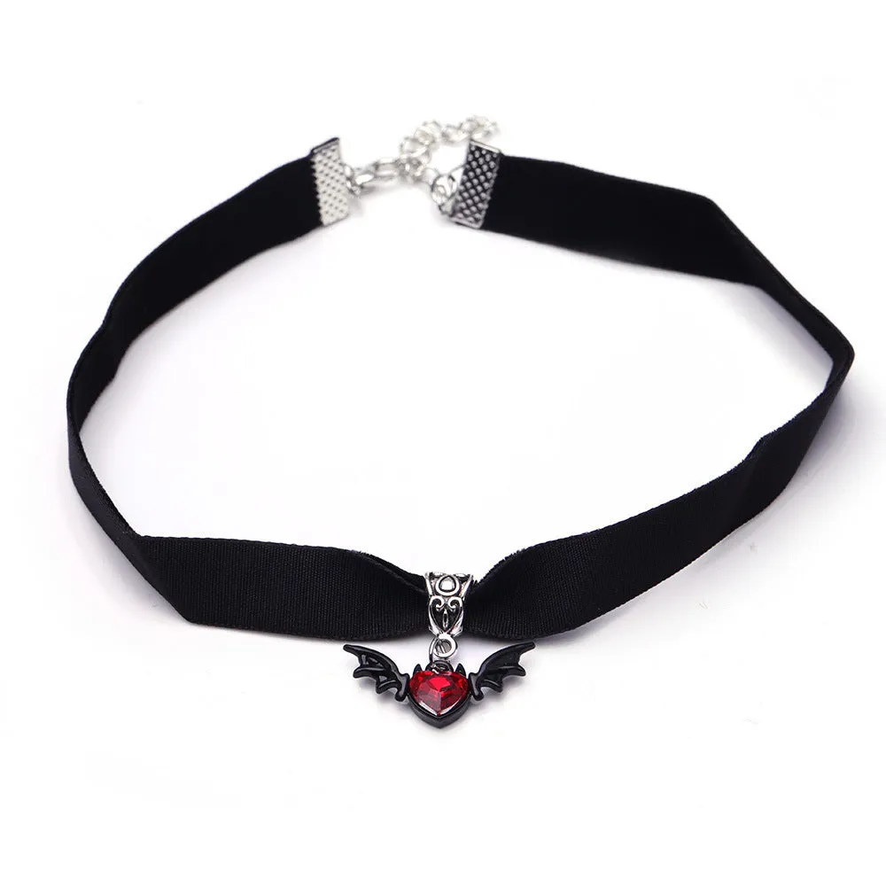 Red Diamond Bat Halloween collar with geometric bat shape and cloth chain choker style