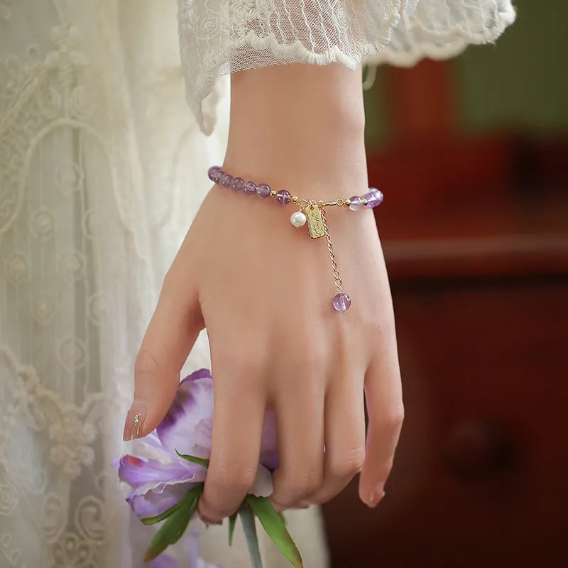 Natural lavender amethyst crystal bracelet with animal zodiac design for women