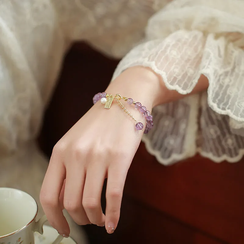 Natural lavender amethyst crystal bracelet with animal zodiac design for women