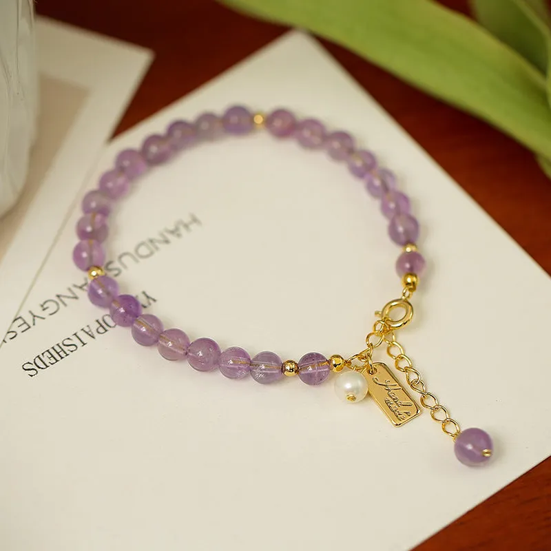 Natural lavender amethyst crystal bracelet with animal zodiac design for women