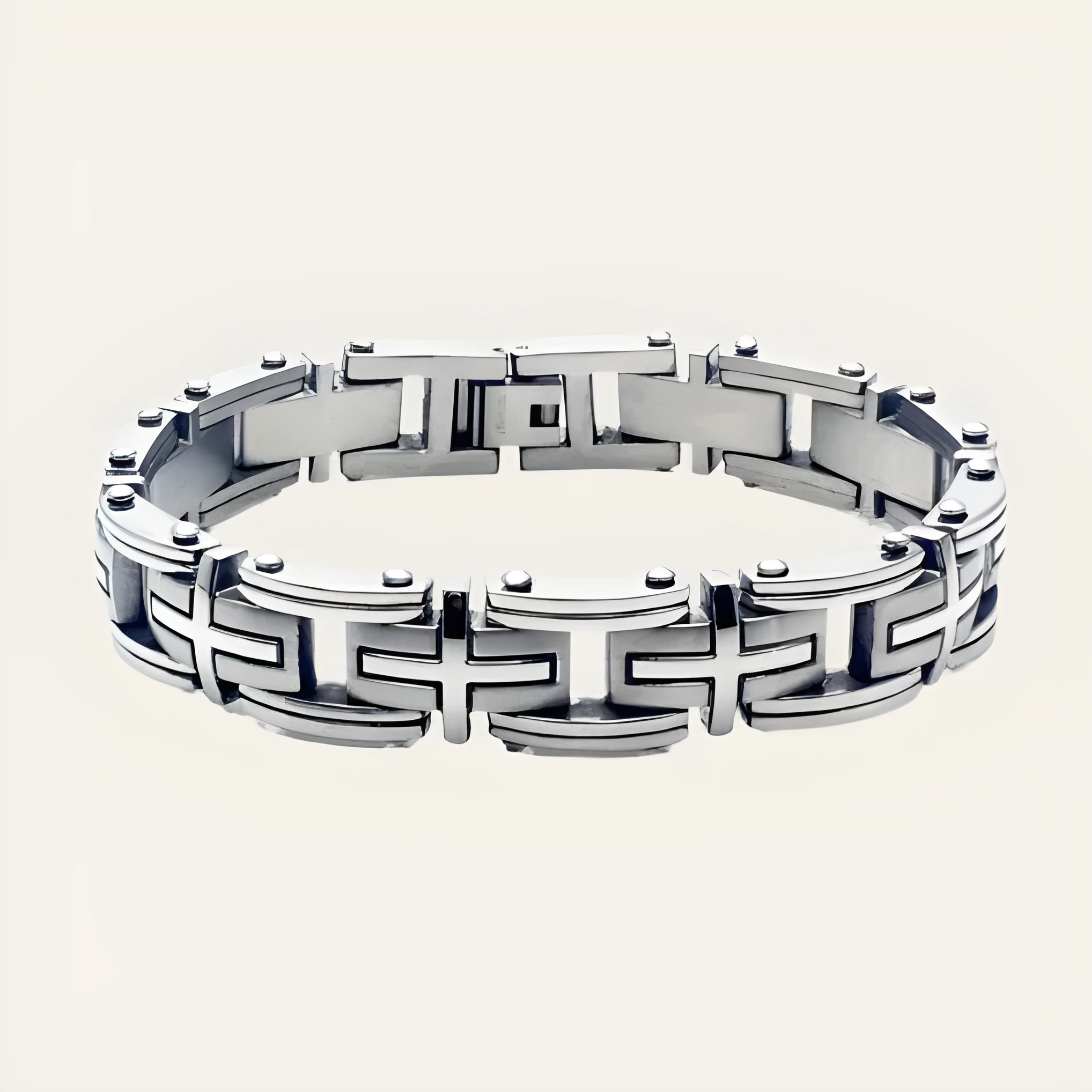 Men's titanium steel bracelet with polished geometric segment design in steel colour