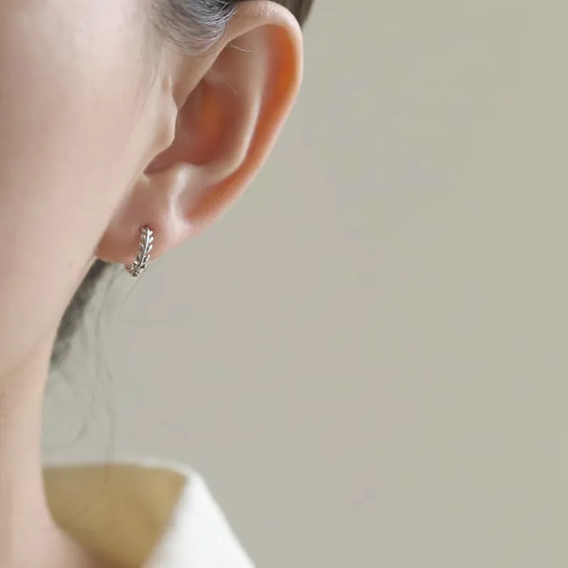 925 sterling silver olive branch ear clip for women white gold colour U-shaped leaf design Korean style
