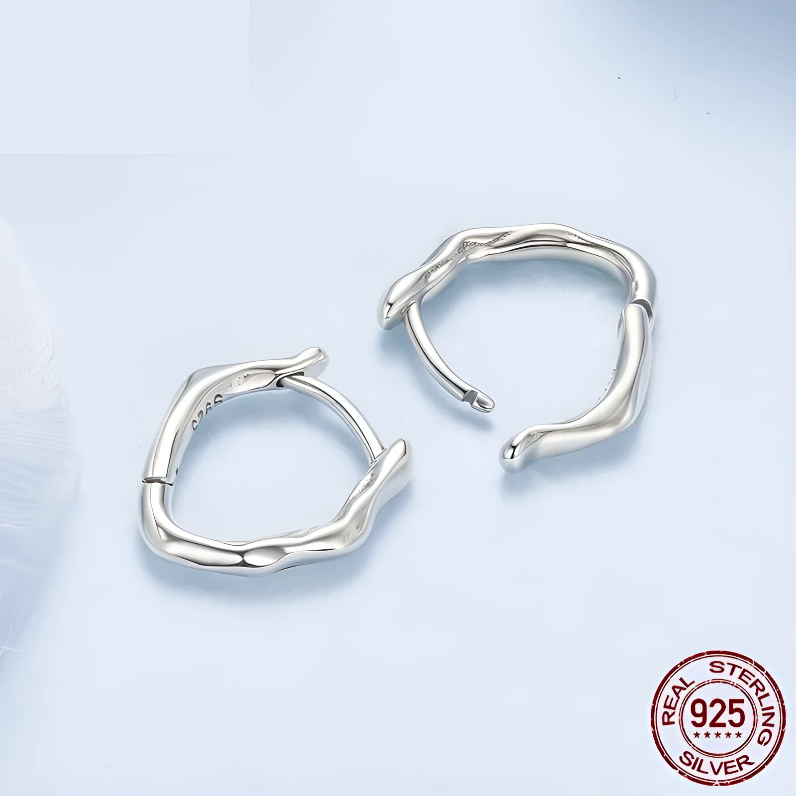 Polished 925 silver geometric ear clip for women ellipse shape clip on earrings