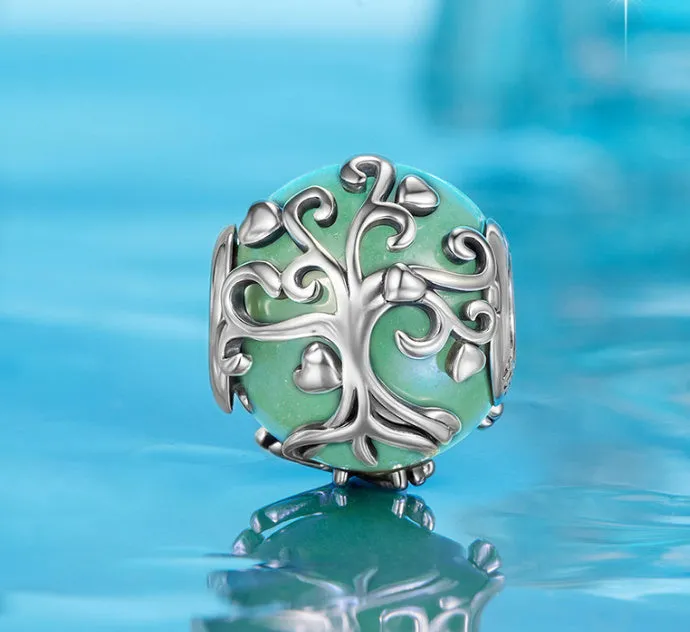 925 silver lucky tree pendant with Dongling stone inlay, 1.2cm height, 0.45cm aperture