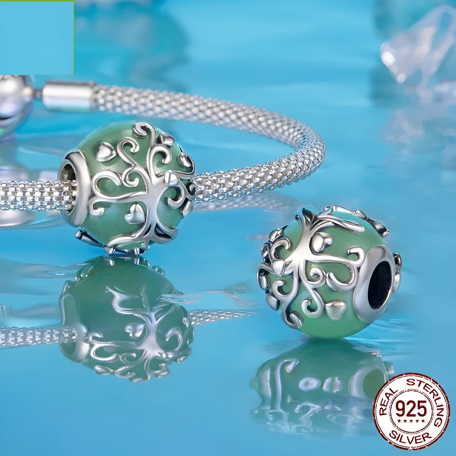 925 silver lucky tree pendant with Dongling stone inlay, 1.2cm height, 0.45cm aperture