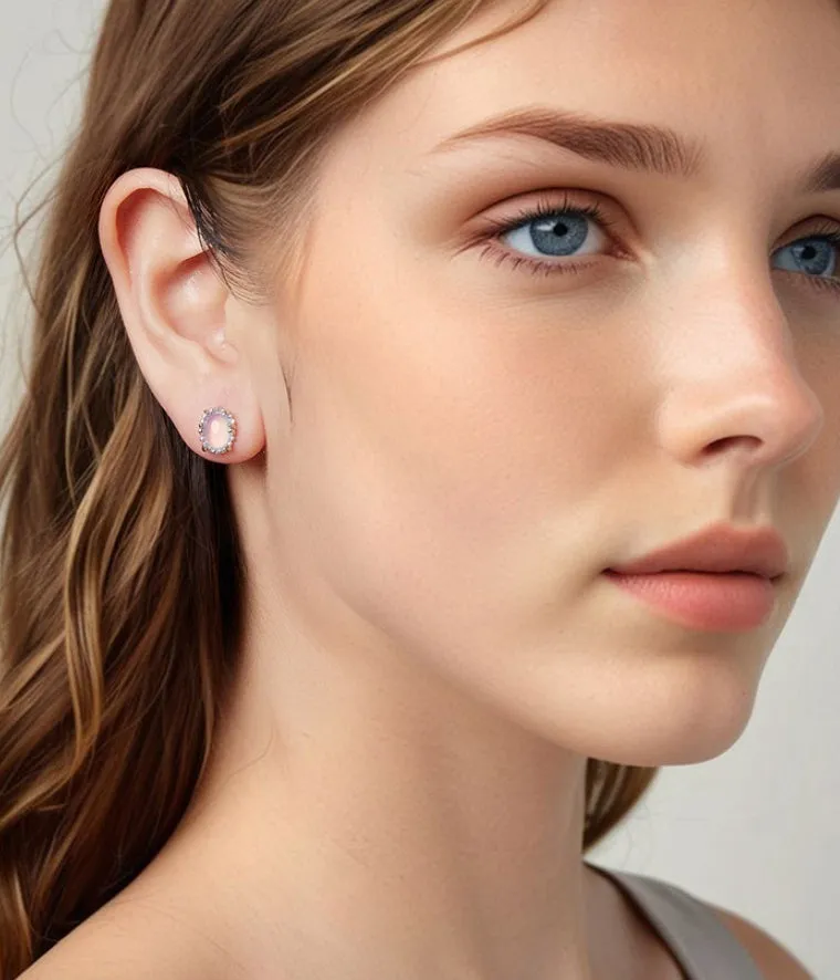 Women's 925 sterling silver magic stone stud earrings geometric ellipse French retro style