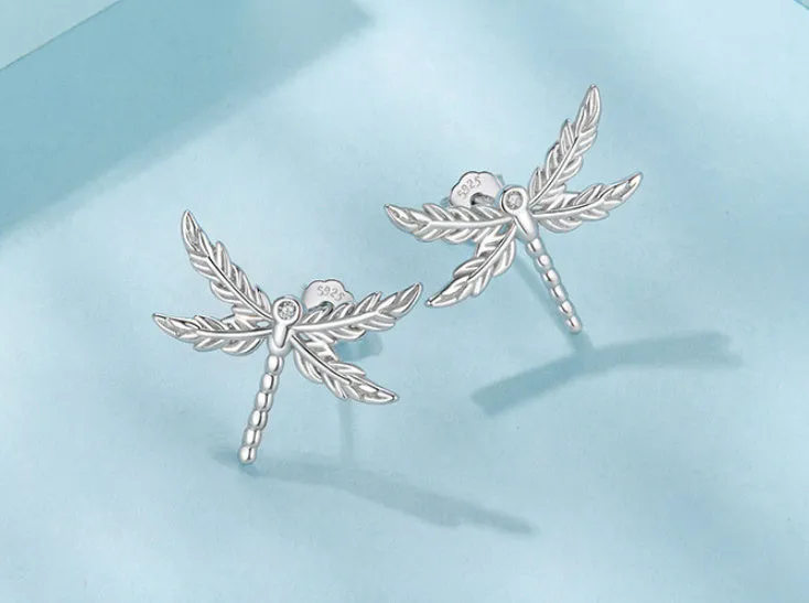 Sterling silver wing dragonfly stud earrings for women 925 silver electroplated SCE1909 colour advanced style