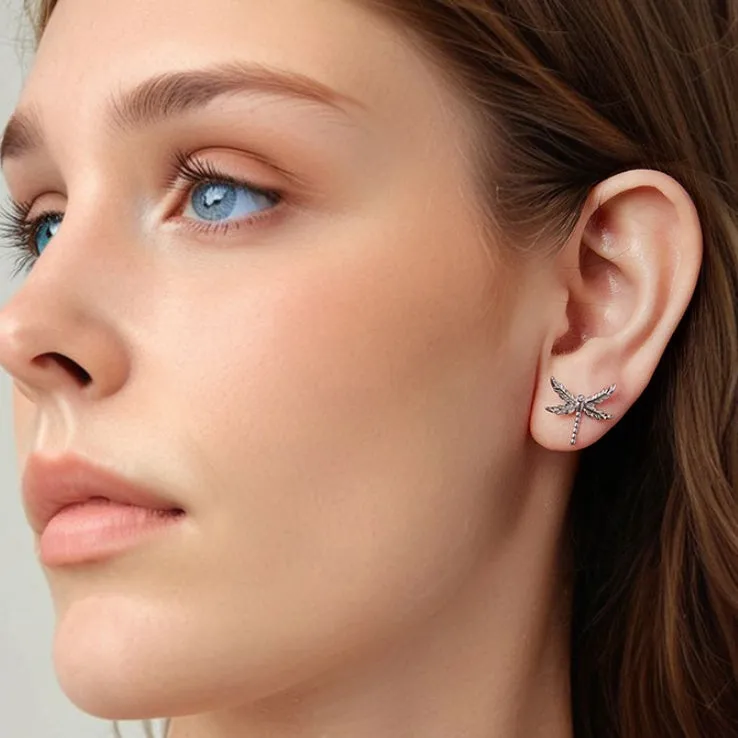 Sterling silver wing dragonfly stud earrings for women 925 silver electroplated SCE1909 colour advanced style
