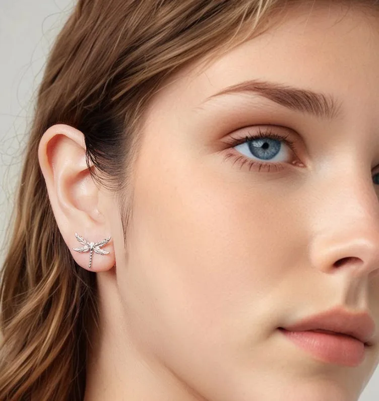 Sterling silver wing dragonfly stud earrings for women 925 silver electroplated SCE1909 colour advanced style