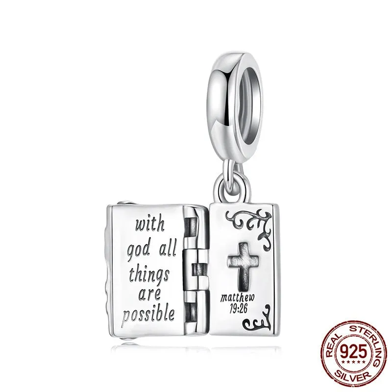 925 sterling silver open and close cross pendant bead with pearlescent finish on white background