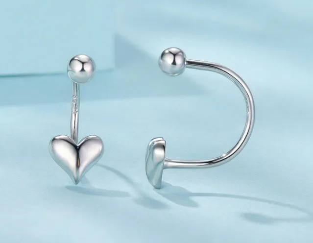 New Love reverse ear studs, 925 silver heart shape, women's minimalist style electroplated finish