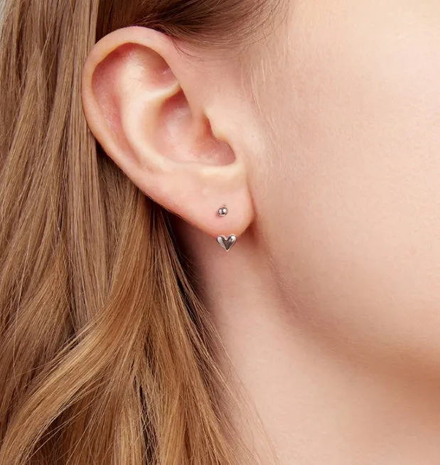 New Love reverse ear studs, 925 silver heart shape, women's minimalist style electroplated finish