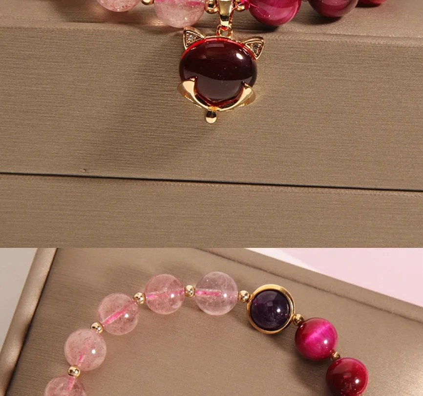 Natural strawberry crystal bracelet with elastic rope in 18cm uniform size for women