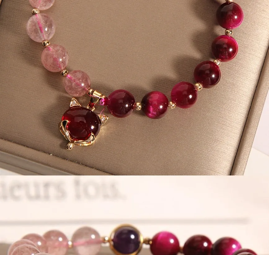 Natural strawberry crystal bracelet with elastic rope in 18cm uniform size for women
