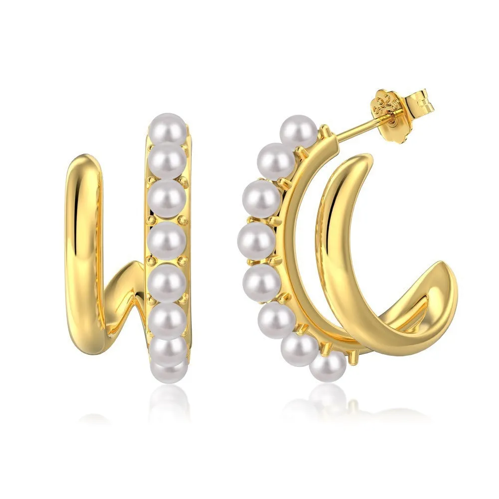 Women's 925 silver shell pearl drop earrings with electroplated platinum finish, 9x21mm size