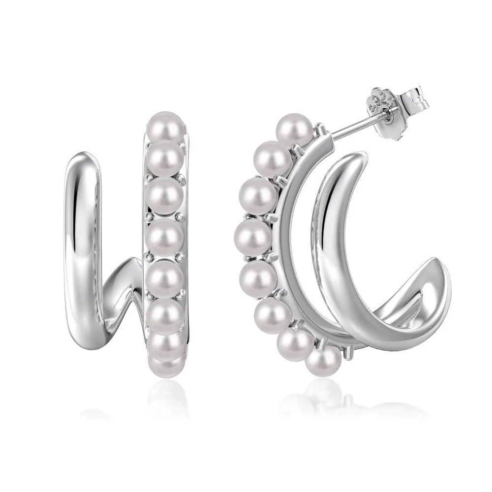 Women's 925 silver shell pearl drop earrings with electroplated platinum finish, 9x21mm size