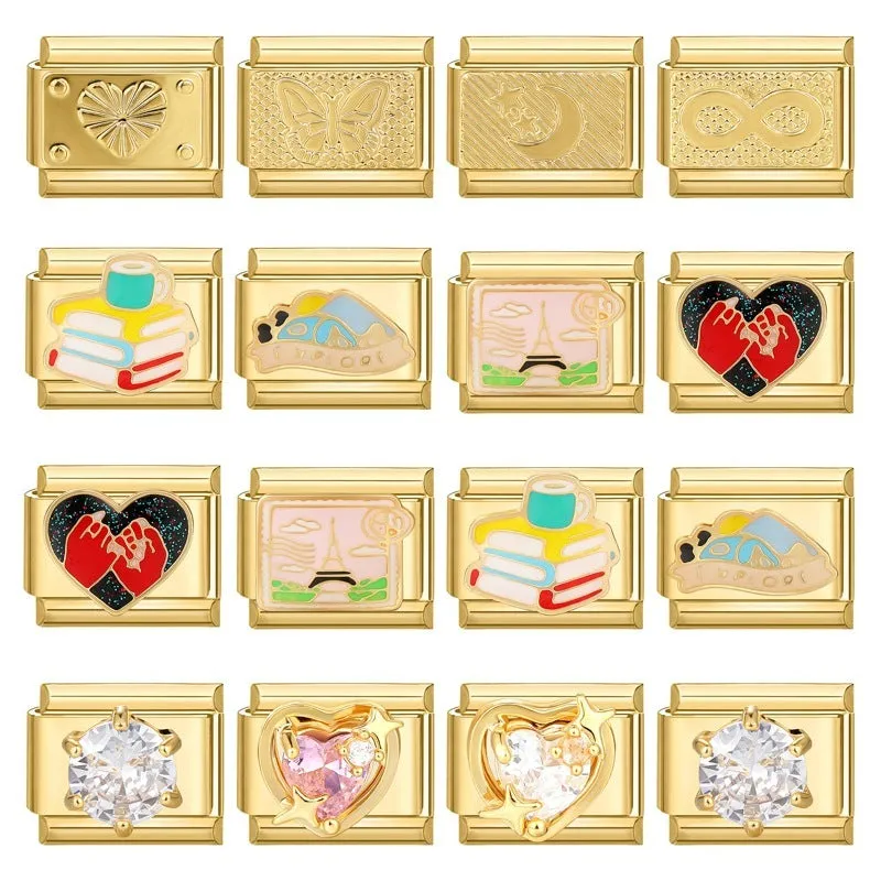 DIY light luxury creative Italian bracelet accessory pendant stainless steel 1x0.9cm drip oil finish gold background
