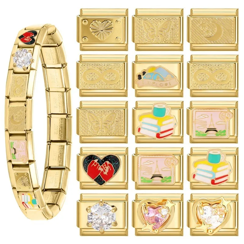 DIY light luxury creative Italian bracelet accessory pendant stainless steel 1x0.9cm drip oil finish gold background