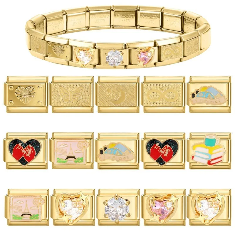 DIY light luxury creative Italian bracelet accessory pendant stainless steel 1x0.9cm drip oil finish gold background