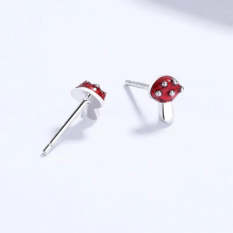 Pair of 925 sterling silver mushroom geometric line stud earrings in white gold finish with rubber stopper
