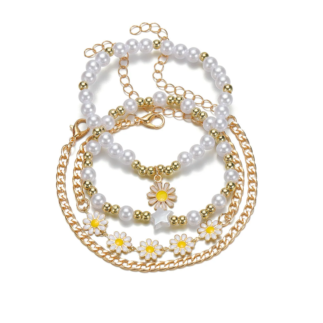 Four mixed material alloy bracelets with Little Daisy geometric charm in XY-4325 colour