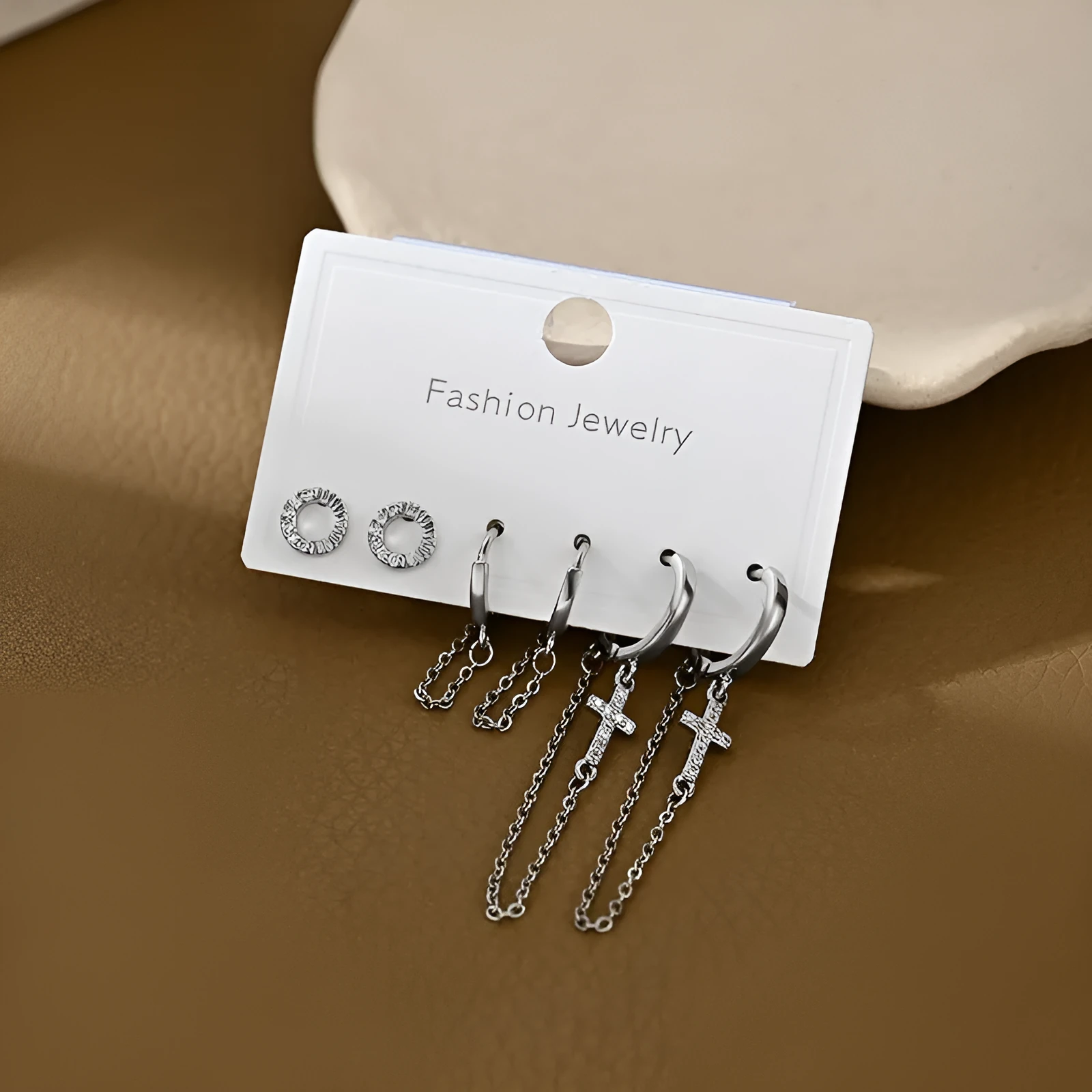 One Card Three Pairs Set Earrings for Women - Gold and Silver Copper Geometric Irregular Cross Ear Rings