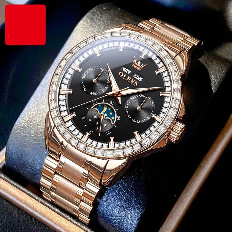 Men's stainless steel automatic mechanical watch with a blue dial and butterfly clasp on a wrist.