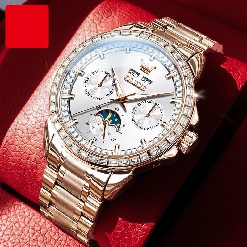 Men's stainless steel automatic mechanical watch with a blue dial and butterfly clasp on a wrist.