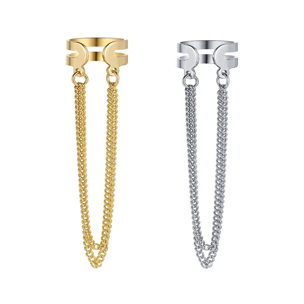 Fashion double metal chain tassel earrings for women in gold colour with U-shaped copper design