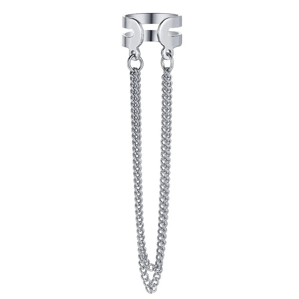 Fashion double metal chain tassel earrings for women in gold colour with U-shaped copper design