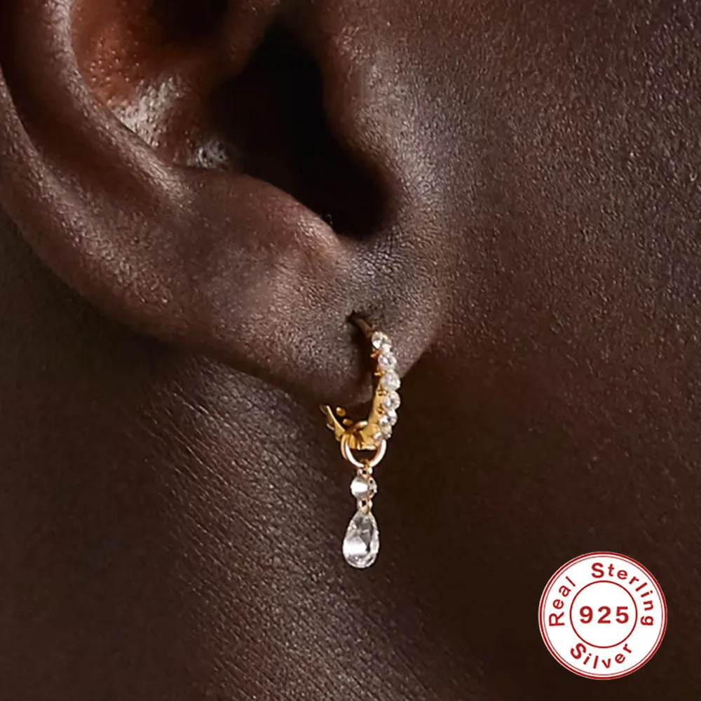 S925 sterling silver diamond ear ring plus pendant set with double ring geometry design in gold finish