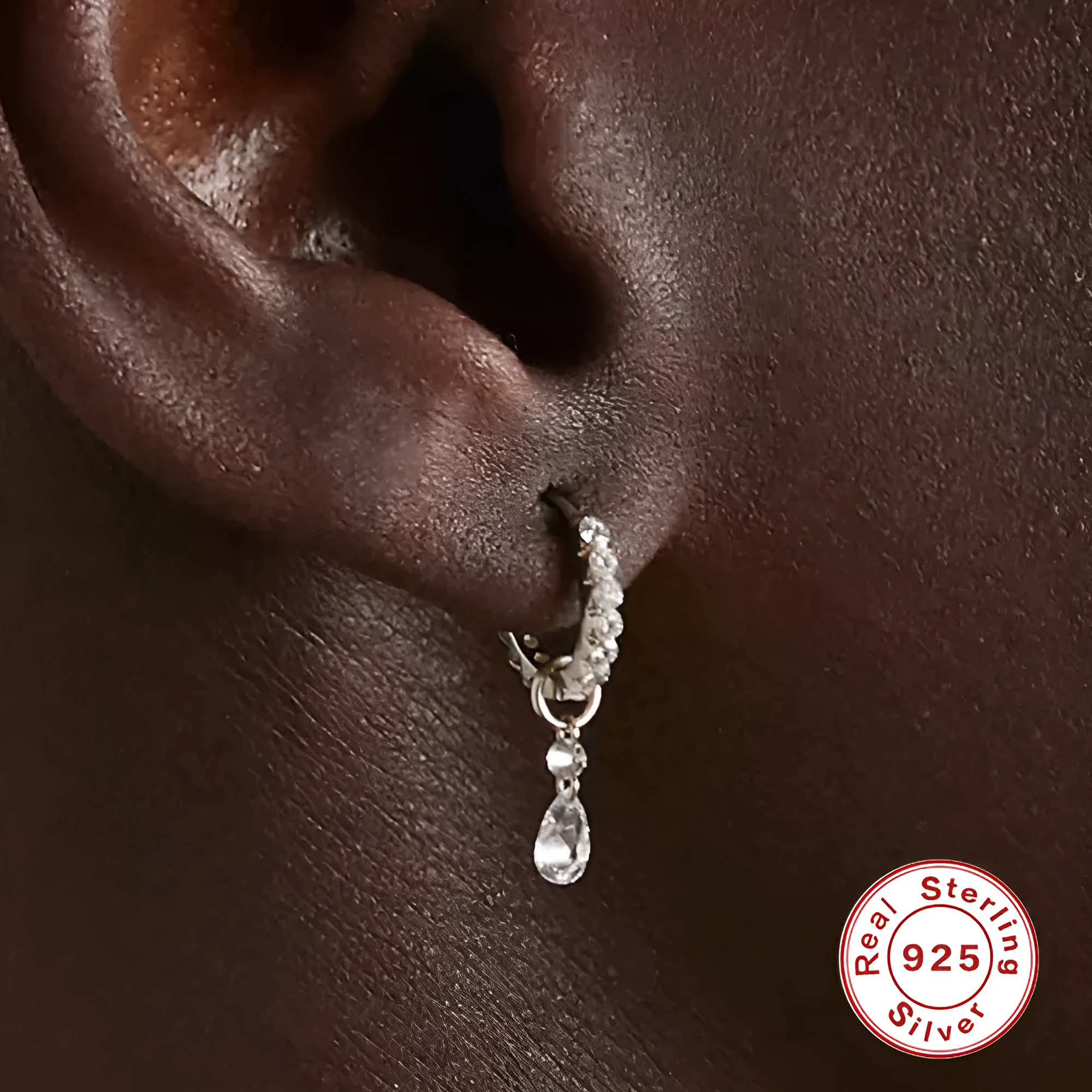 S925 sterling silver diamond ear ring plus pendant set with double ring geometry design in gold finish