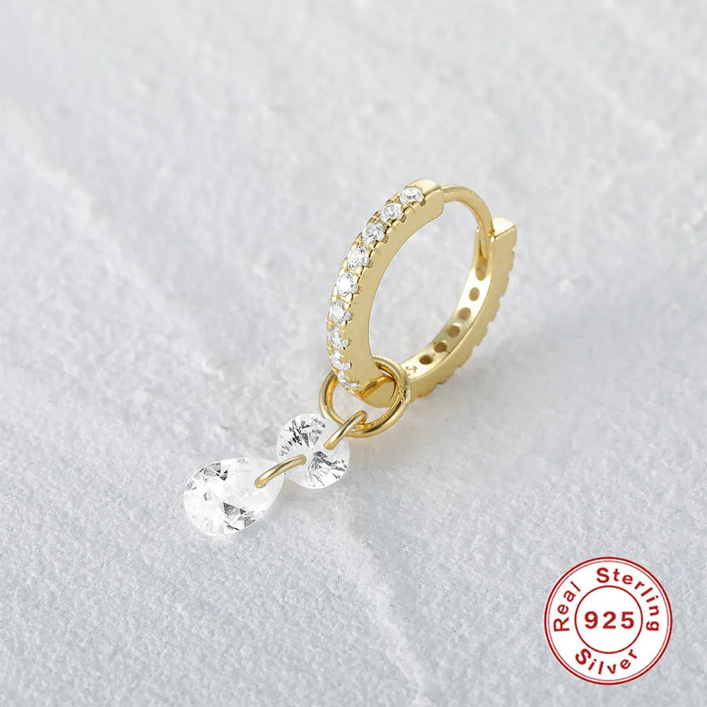 S925 sterling silver diamond ear ring plus pendant set with double ring geometry design in gold finish