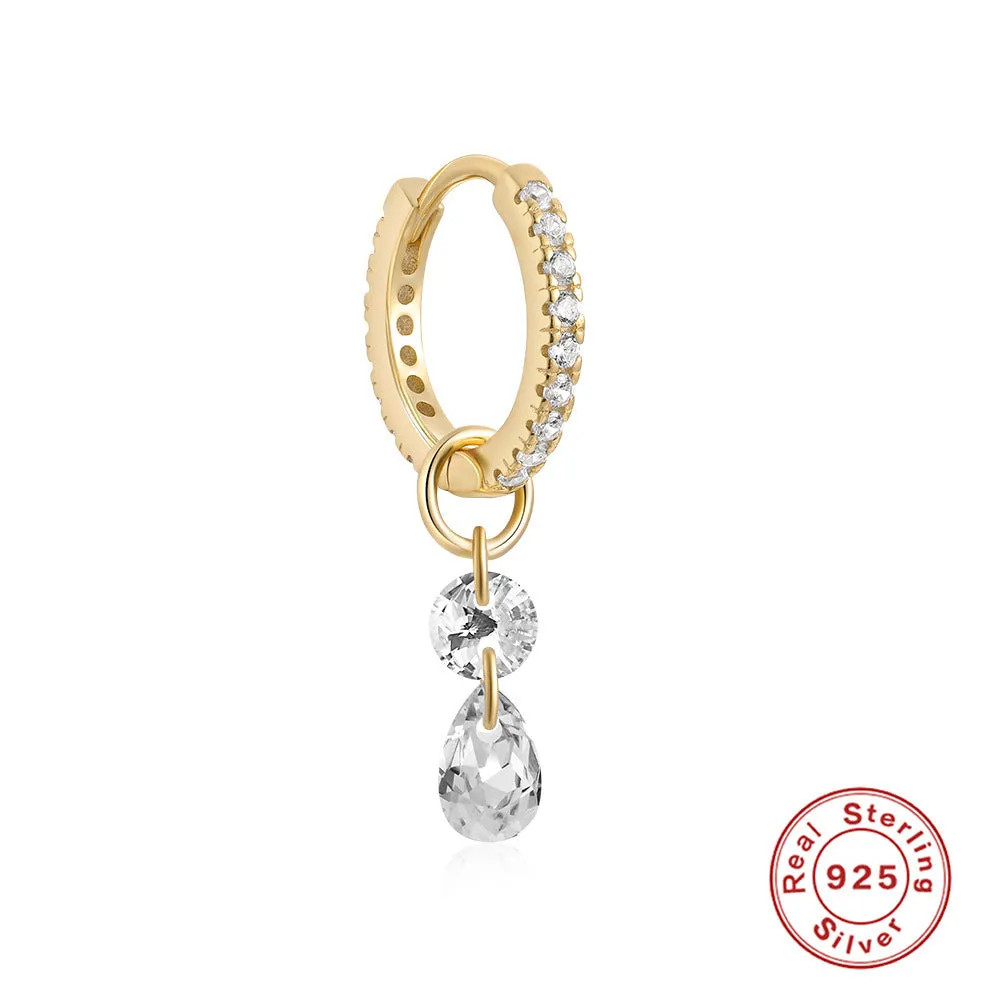 S925 sterling silver diamond ear ring plus pendant set with double ring geometry design in gold finish