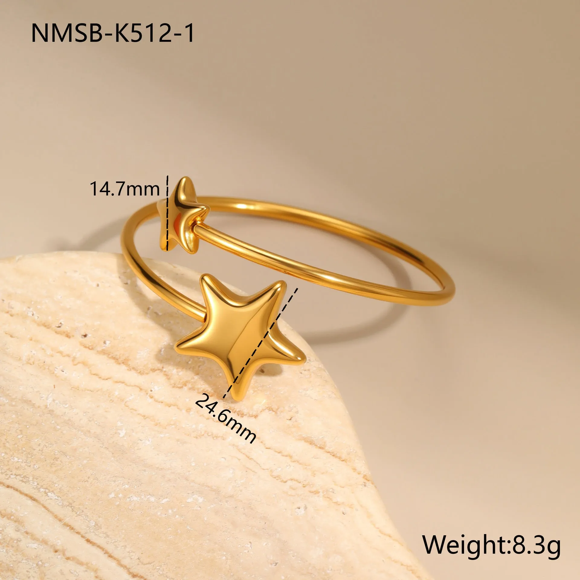 18K gold-plated stainless steel heart-shaped bracelet with opening design, non-fading finish, women's fashion accessory