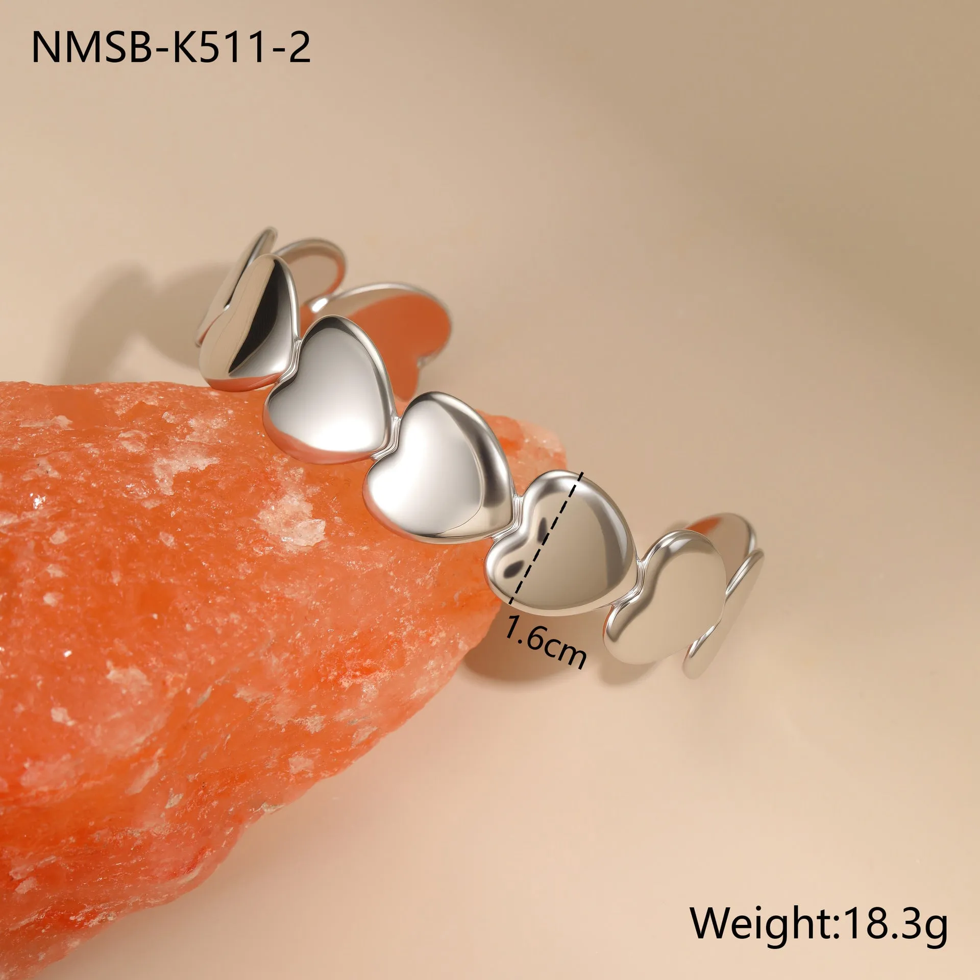 18K gold-plated stainless steel heart-shaped bracelet with opening design, non-fading finish, women's fashion accessory