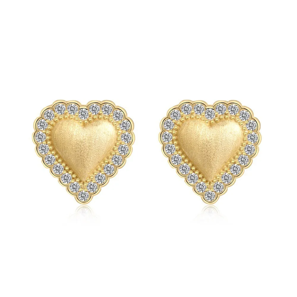 925 silver heart-shaped stud earrings 11.3x11.5mm white finish on ear